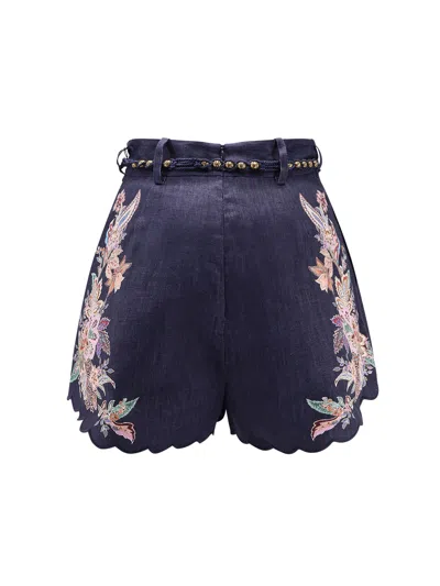 Zimmermann Rhiannon Tuck Linen Short In Blue