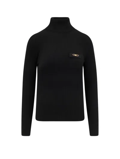 Elisabetta Franchi Ribbed Turtleneck Sweater Sweaters And Cardigans Black In Black