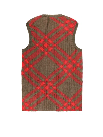 Burberry Wool And Mohair Checked Sweater In Red