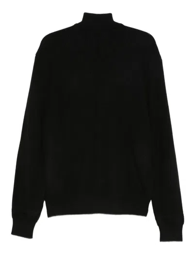 Paul & Shark Ribbed Zip-up High-neck Cardigan Clothing In Black