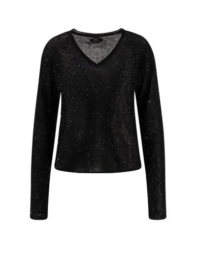 Pinko Salomone Wool Sweater With Micro Sequins In Black