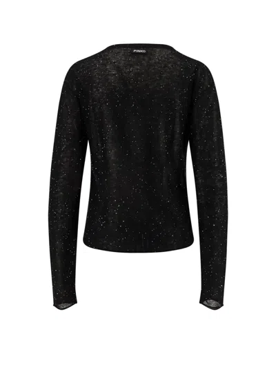 Pinko Salomone Wool Sweater With Micro Sequins In Black