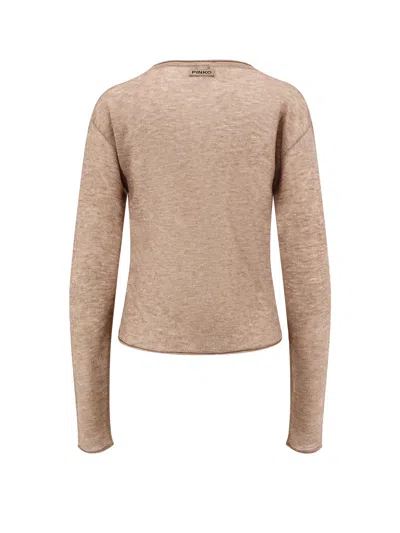 Pinko Salomone Wool Sweater With Micro Sequins In Gold