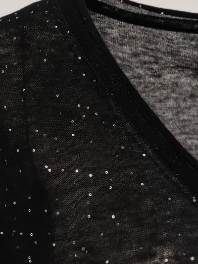 Pinko Salomone Wool Sweater With Micro Sequins In Black