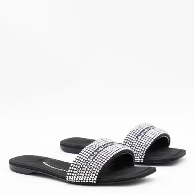 Alexander Wang Wide-strap Satin Sandals With Crystal Accents