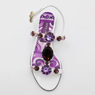 Dolce & Gabbana White And Violet Leather Sandals