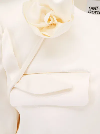 Self-portrait Satin Blazer With 3d Flower In Neutral