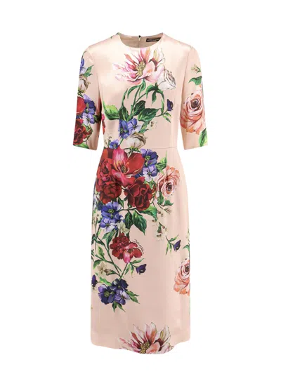 Dolce & Gabbana Floral Print Dress With Three-quarter Sleeves