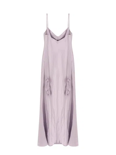 Self-portrait Satin Long Dress With Floral Details In Pink