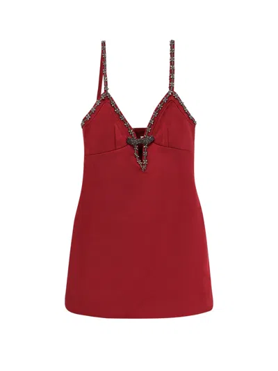 Self-portrait Self Portrait Women Satin Mini Dress With Jewel Details In Red