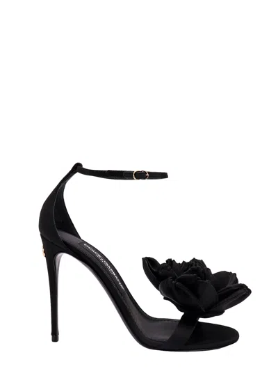 Dolce & Gabbana Satin Sandals With Floreal Application In Black