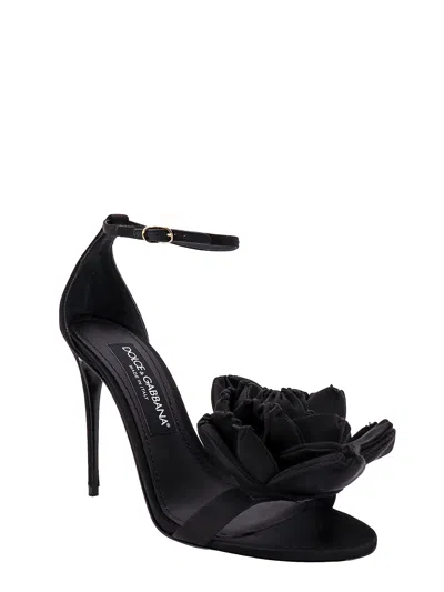 Dolce & Gabbana Satin Sandals With Floreal Application In Black