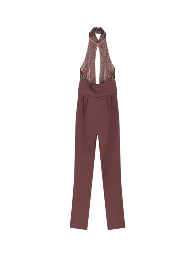 Elisabetta Franchi Halter-neck Sequin-embellished Jumpsuit In Burgundy