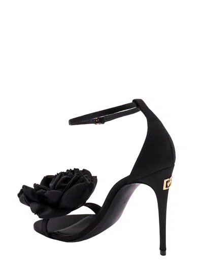 Dolce & Gabbana Satin Sandals With Floreal Application In Black