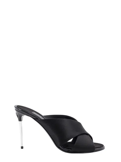 Dolce & Gabbana Satin Mules With Metal Heel. In Black