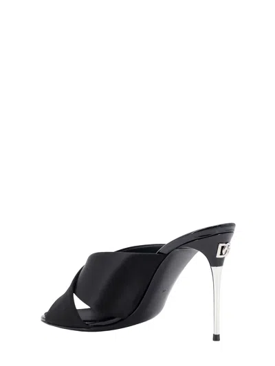 Dolce & Gabbana Satin Mules With Metal Heel. In Black