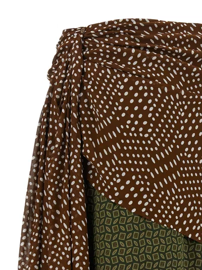 Dries Van Noten Draped Silk-satin Midi Skirt In Green