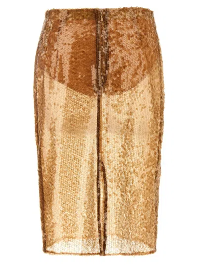Elisabetta Franchi Sequin Embellished High Waist Skirt In Gold