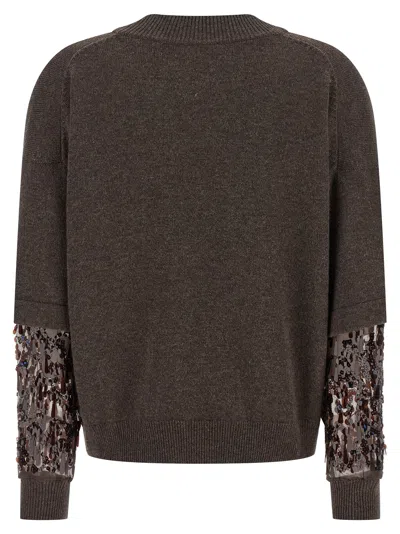 Brunello Cucinelli Sequin Sleeve Sweater Sweaters And Cardigans Brown In Brown