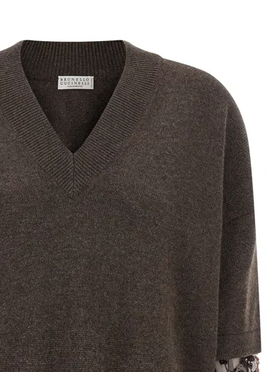 Brunello Cucinelli Sequin Sleeve Sweater Sweaters And Cardigans Brown In Brown