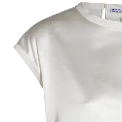 Brunello Cucinelli Silk Satin Top In White