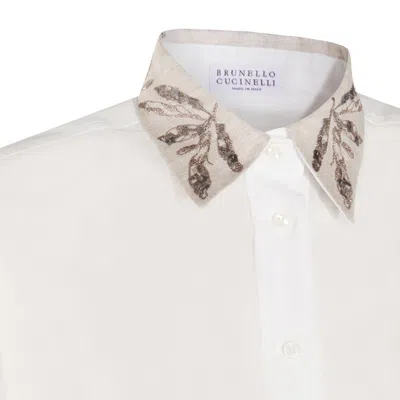 Brunello Cucinelli Lightweight Cotton Shirt With Contrasting Details In White