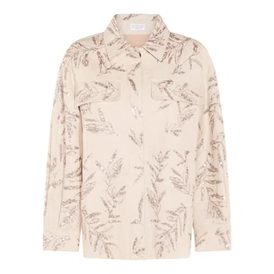 Brunello Cucinelli Sequin Embellished Casual Top With Buttoned Cuffs In Multi