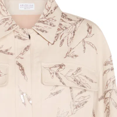 Brunello Cucinelli Sequin Embellished Casual Top With Buttoned Cuffs In Multi