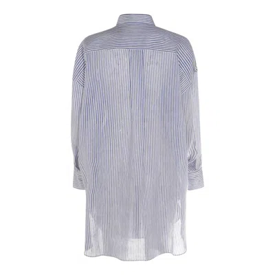 Brunello Cucinelli Blue And White Linen And Silk Blend Shirt In Blue