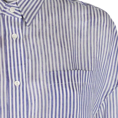 Brunello Cucinelli Blue And White Linen And Silk Blend Shirt In Blue