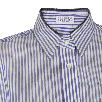 Brunello Cucinelli Blue And White Linen And Silk Blend Shirt In Blue