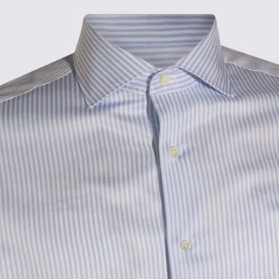 Canali Striped Long-sleeved Shirt In Blue
