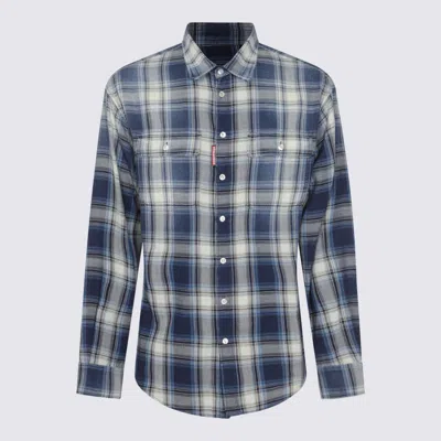 Dsquared2 Checked Pattern Shirt With Pockets And Collar In Blue