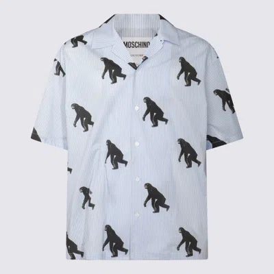Moschino Poplin Shirt Allover Chimpanzee In Blue