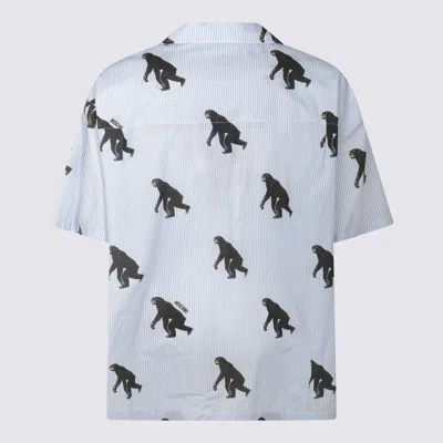Moschino Poplin Shirt Allover Chimpanzee In Blue