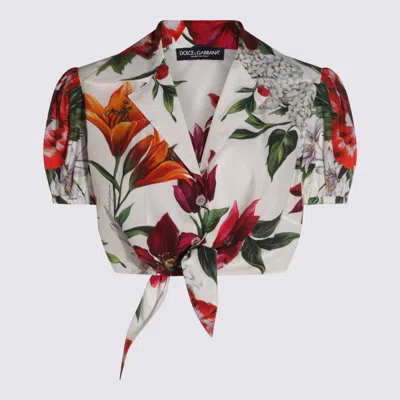 Dolce & Gabbana Cotton Crop Shirt With Flower Print Dolce E Gabbana In Multi