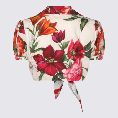 Dolce & Gabbana Cotton Crop Shirt With Flower Print Dolce E Gabbana In Multi
