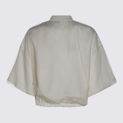 Fabiana Filippi Hem Drawstring Collar Short Sleeve Top In White