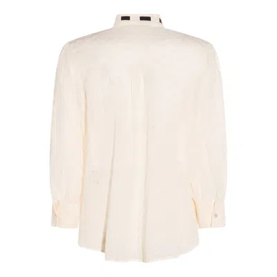 Valentino Embroidered Bow Stand Collar Long Sleeve Top In White