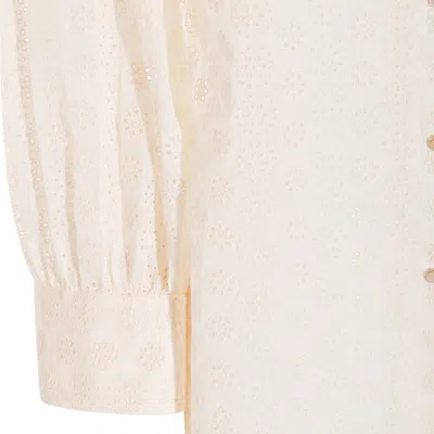 Valentino Embroidered Bow Stand Collar Long Sleeve Top In White