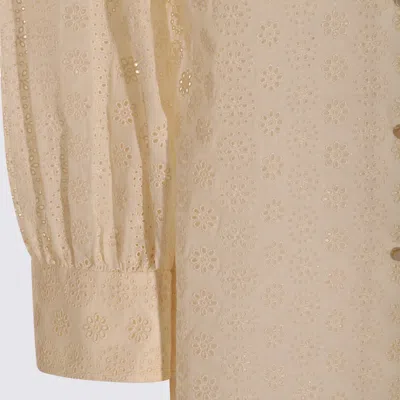 Valentino Embroidered Bow Stand Collar Long Sleeve Top In Nude