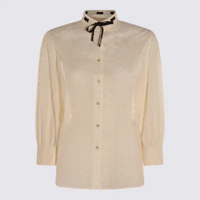 Valentino Embroidered Bow Stand Collar Long Sleeve Top In Nude