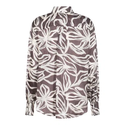 Brunello Cucinelli Collared Floral Pattern Long Sleeves Cuffed Top In Brown