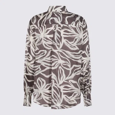 Brunello Cucinelli Collared Floral Pattern Long Sleeves Cuffed Top In Brown
