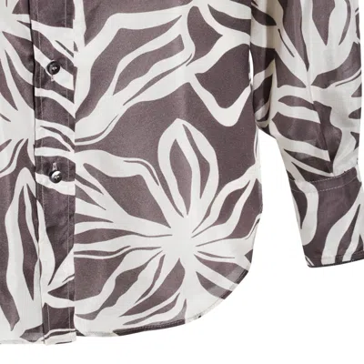 Brunello Cucinelli Collared Floral Pattern Long Sleeves Cuffed Top In Brown