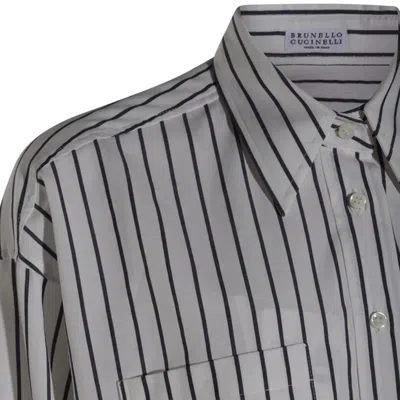Brunello Cucinelli Shirts Panama/blue In Gray