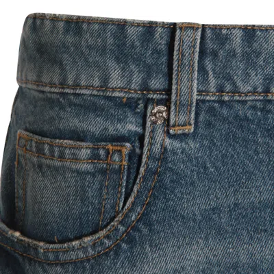 Blumarine Denim Shorts With Frayed Hem And Embellishments In Blue