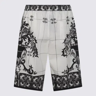Dolce & Gabbana Monochrome Floral Elastic Waistband Knee Length Shorts In Multi
