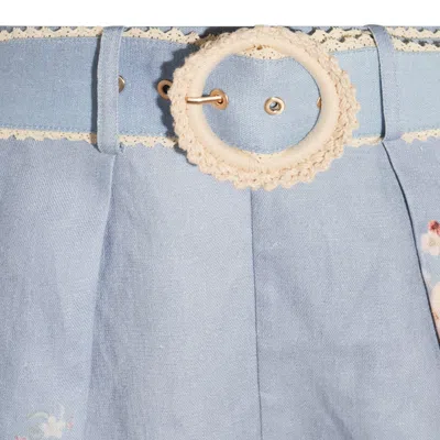 Zimmermann Teal Blue Botanical Floral Linen Cascadian Shorts In Purple
