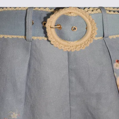 Zimmermann Teal Blue Botanical Floral Linen Cascadian Shorts